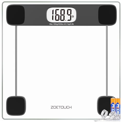 Bathroom Scale Weight Digital Large LCD Backlight Display Tempered Glass 400 lbs