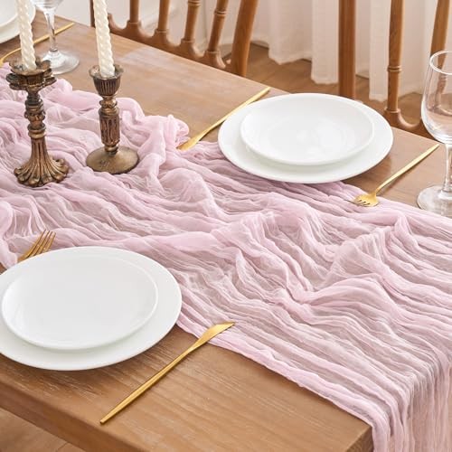 Table Runners 2Packs Cheesecloth Table Runner 10FT Boho 10FT -2 PACKS Pink