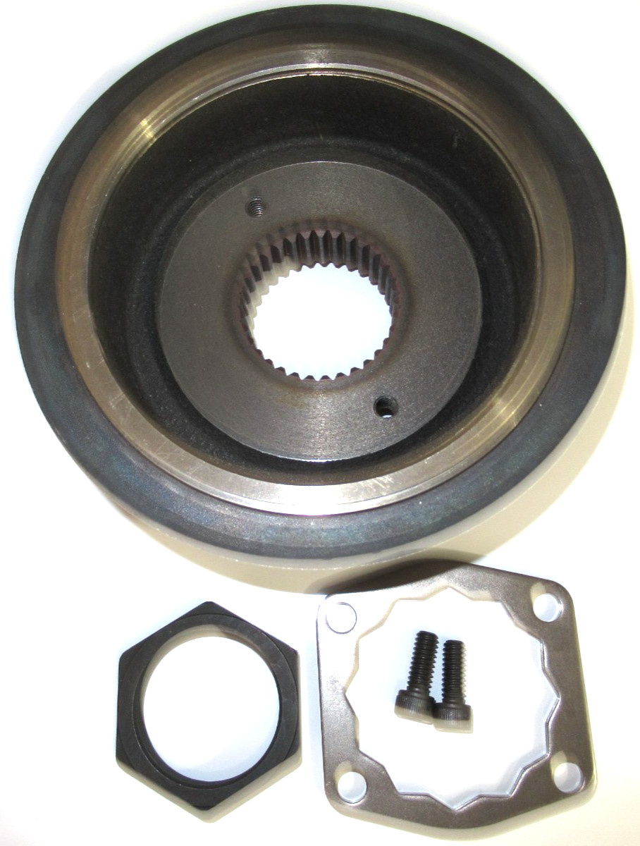 HARLEY BELT PULLEY, 34 TOOTH, With NUT, LOCK PLATE, AND SCREWS Fits 1985-2005