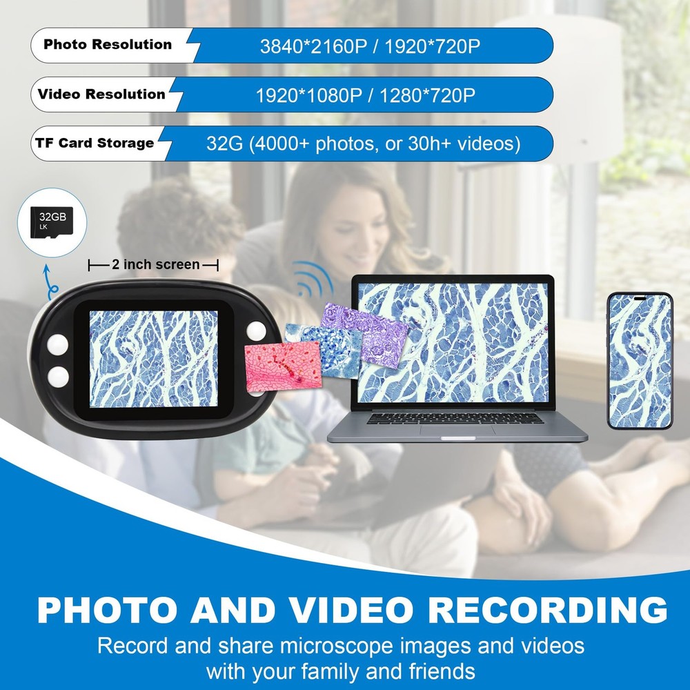 1000X Handheld Digital Microscope for Kids 2'' HD Screen 4K Small, White