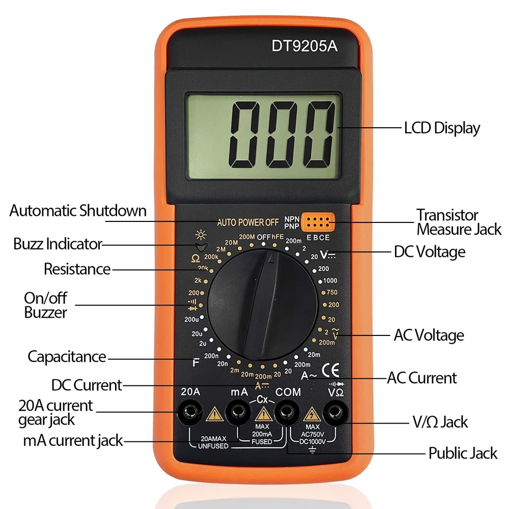 Digital Multimeter AC DC Voltmeter Ohm Volt Amp Tester Resistance Capacitance...