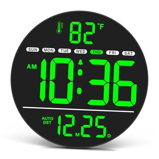 Large Digital Wall Clock with LED Display, Electric Wall Clock with Green