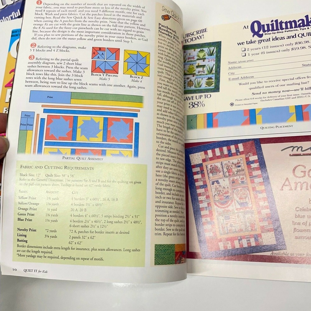 Quick and Easy Quilts for Kids Back Issues 2003 2004 23 Fun Projects W/ pattern