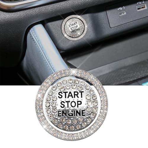 Bling Crystal Car Engine Start Ring Sticker, Push Start Button Cover, White