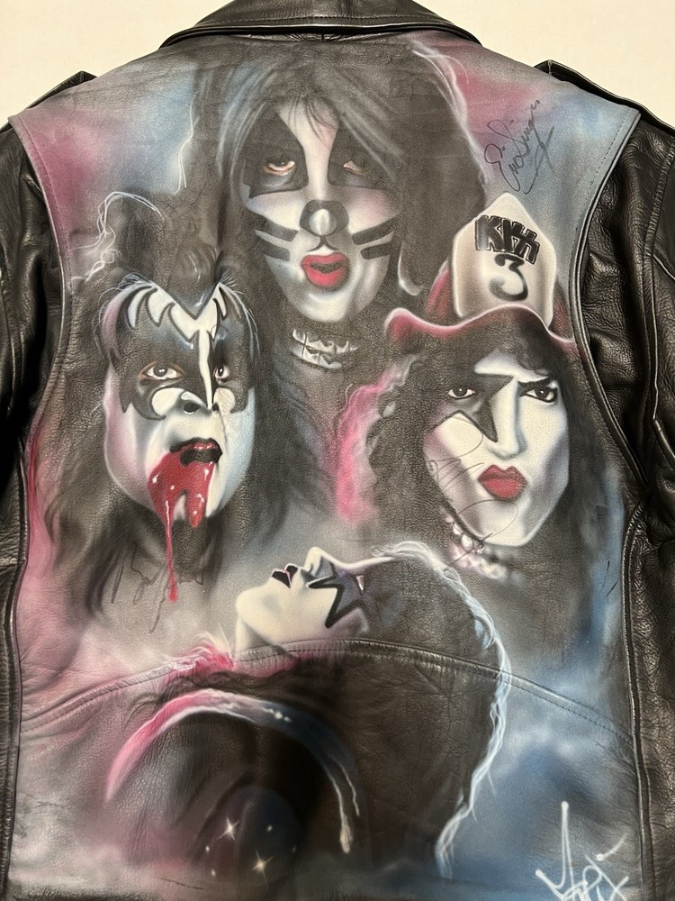 KISS HAND PAINTED ART FIRST LEATHER JACKET SIGNED BY PAUL STANLEY/SINGER/KULICK