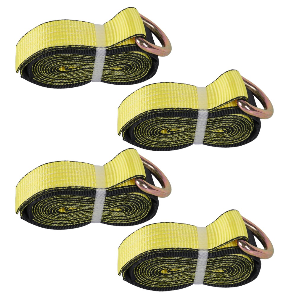 4 Pack 2" x 12' Lasso Strap w/ D Ring Auto Tie Down for Tow Truck Wheel Lift