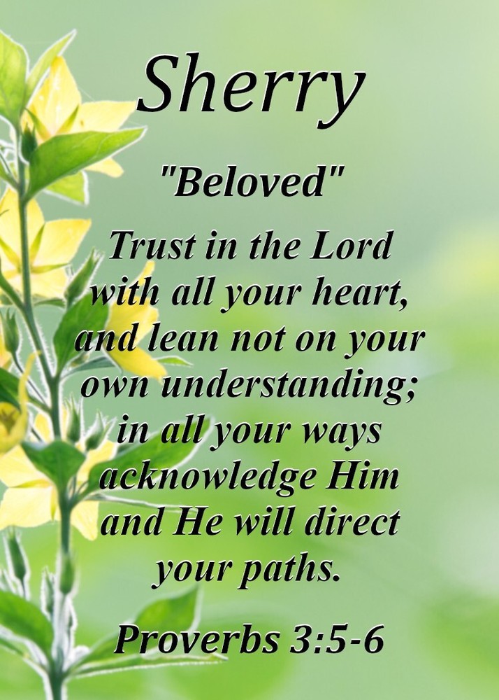 Sherry "Beloved" Keepsake Name Meaning Card with Bible Verse