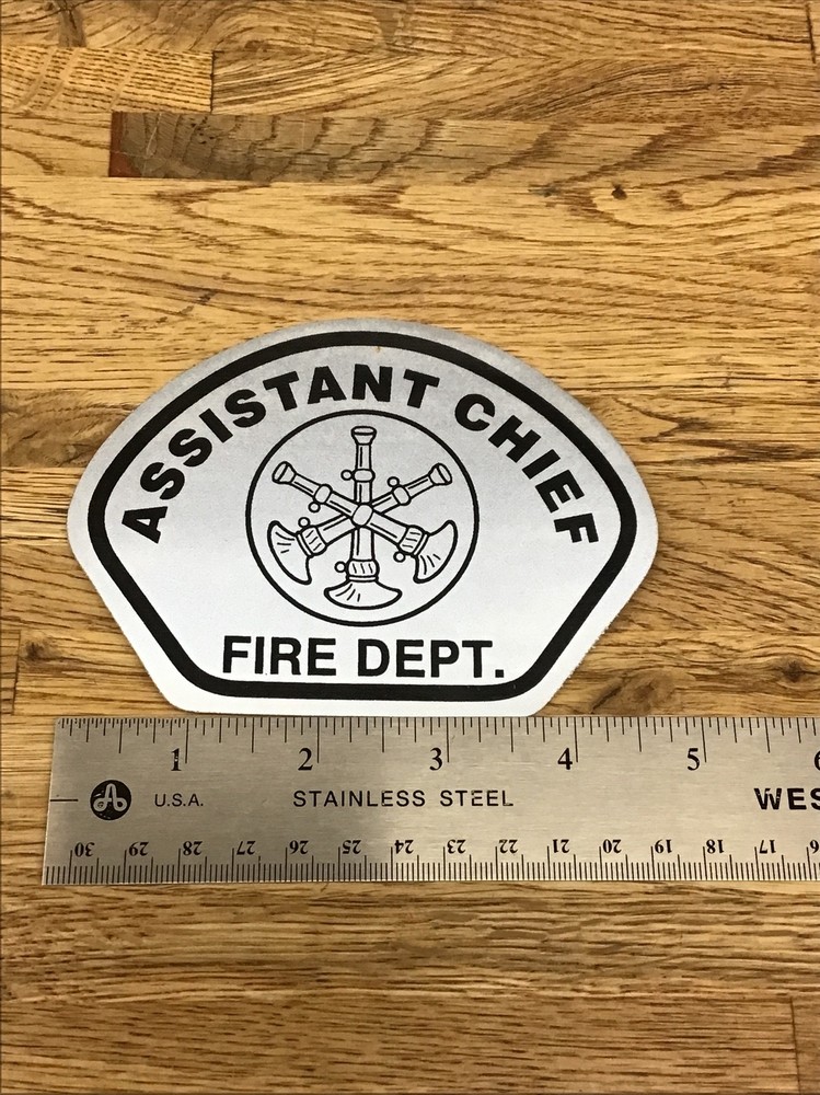 Assistant Chief Fire Dept. Helmet Shield Decal Silver/ Black  B-7