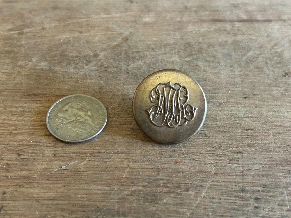 Fancy Monogram Button Brass Tone 1-1/8" Mystery Unknown Unbranded Vintage Help