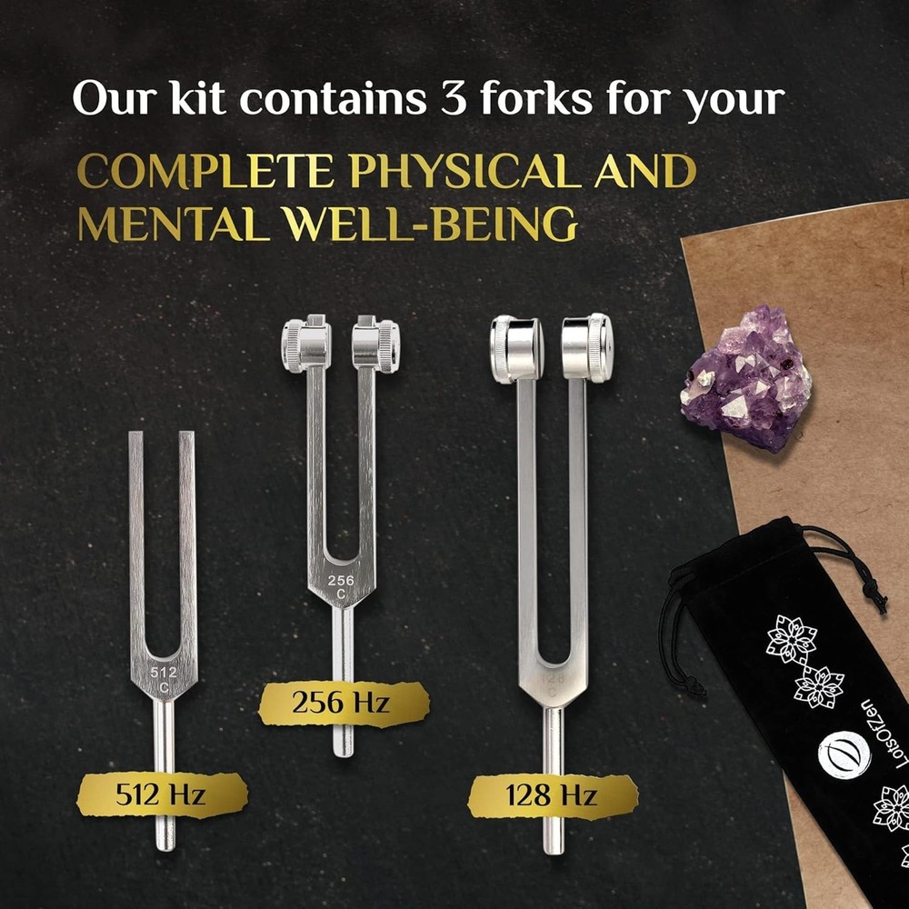 Complete Tuning Fork Kit - 3 Forks, Mallet, Pouch