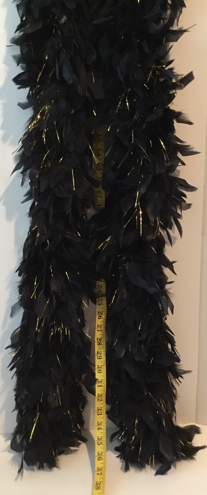 Vintage Real Feather Boa Black w Gold Tinsel Accent 75" Long Costume