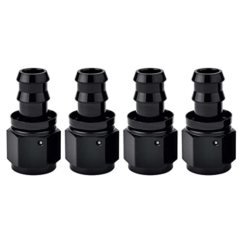 Push Lock Hose Fitting End Black 4PCS 6AN Straight