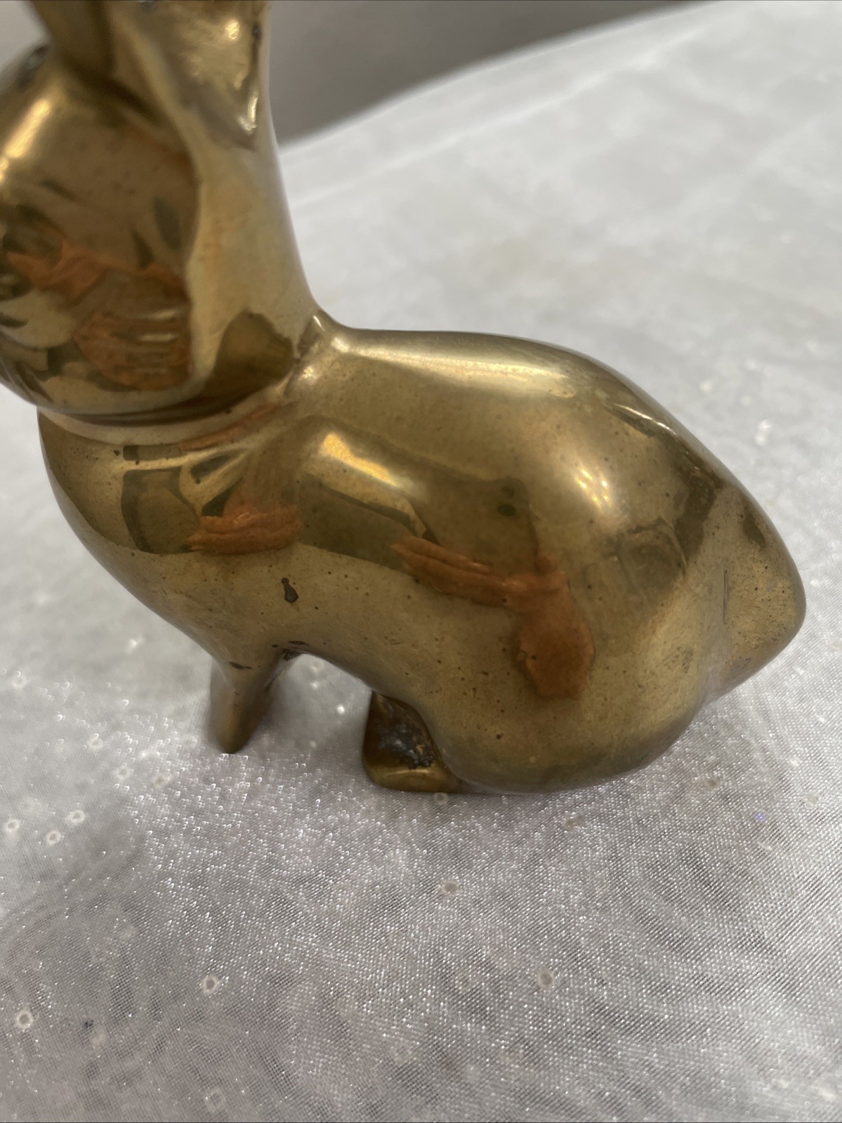 VTG Solid Brass Bunny Rabbit Figurine Paperweight ~Long Ear ~ India 3”Lx4.25”H