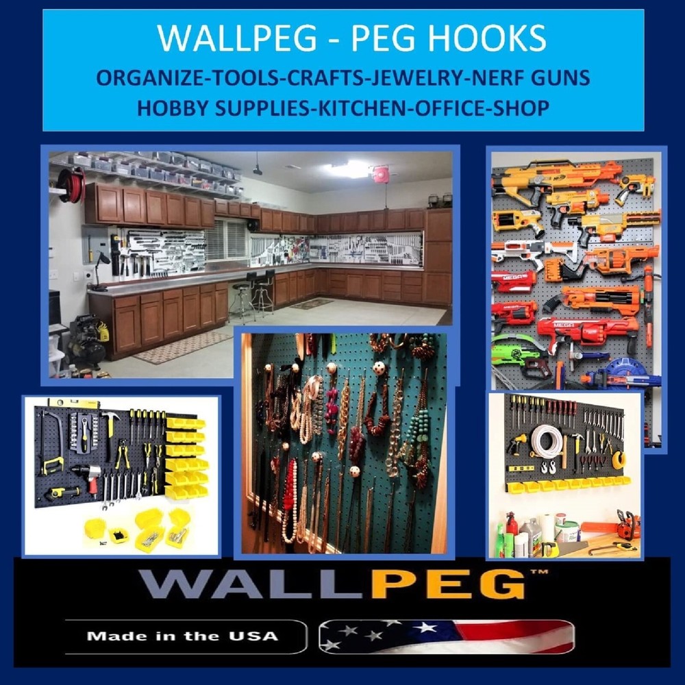 WallPeg (4) Black Plastic Pegboard Panels – 96” Wide Garage Tool Pegboard