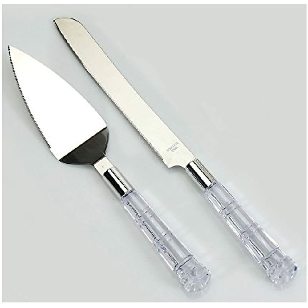 Cake Knife and Server Set with Faux Crystal Handles