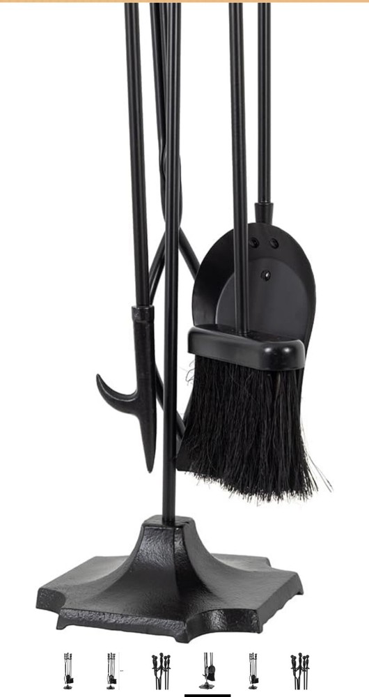 Modern Ember Cascade 5 Piece Fireplace Tool Set in Black | Includes Brush,...