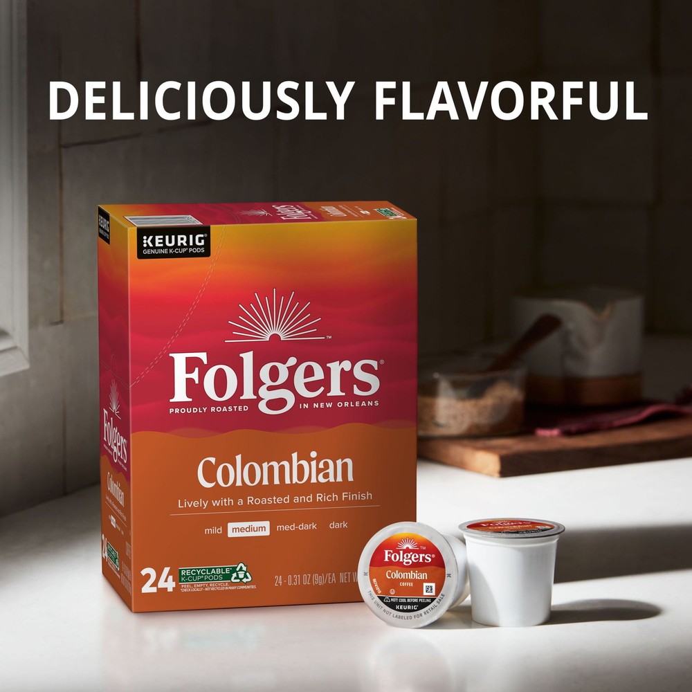 Folgers Colombian Decaffeinated Coffee, Medium Roast,24 Count Box