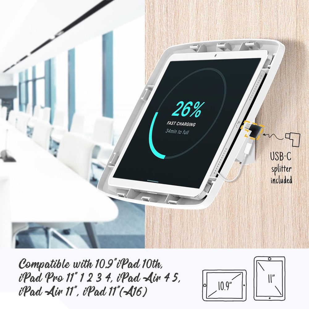 Tablet Wall Mount Lockable Tiltable anti Theft Security - Compatible with 10.9"
