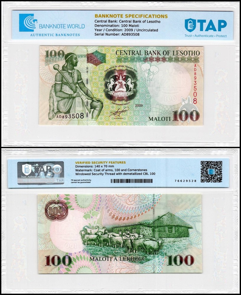 Lesotho 100 Maloti, 2009, P-19e, UNC, TAP Authenticated