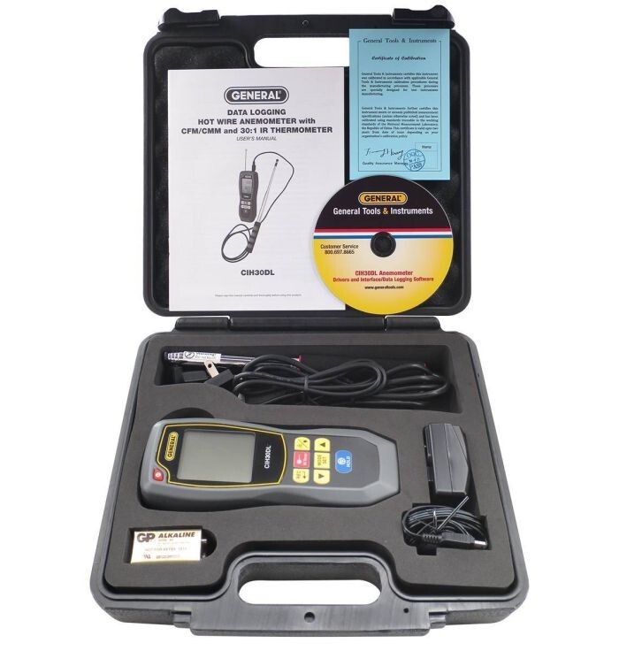 General CIH30DL Data Logging Airflow Volume Hot Wire Anemometer with 30:1...