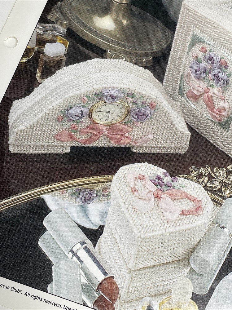 Floral Boudoir Tissue Box & Clock Annie's Plastic Canvas Pattern