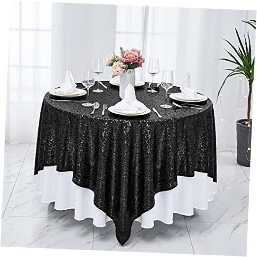 50x50 inch Sequin Tablecloth Glitter 50" x 50" (Square) Square Black