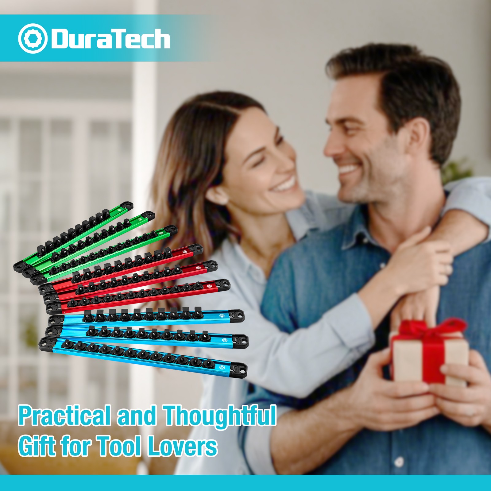 DURATECH 9PCS Magnetic 1/4”, 3/8”, 1/2” Aluminum Alloy Socket Rail with 96 Clips