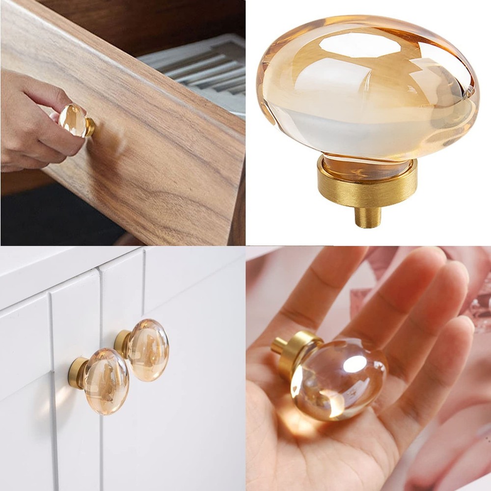 8 Pack Champagne Crystal Cabinet Knobs, Gold Cabinet Glass Knobs for Dresser ...