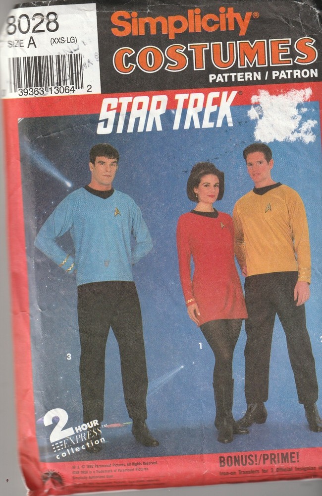 Simplicity Costume Pattern, STAR TREK, Sizes XXS-LG