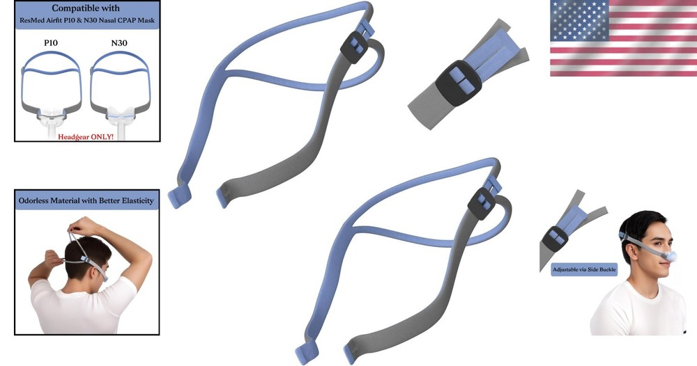 CPAP Headgear Adjustable Soft Elastic Blue 2-Pack Compatible with P10 N30