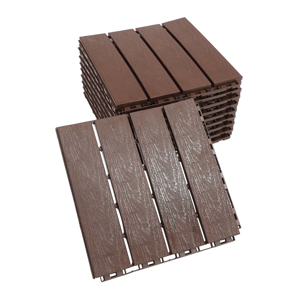 10x 30cm Square Interlocking Flooring Deck Tiles Floor Tiles Brown Decking Floor