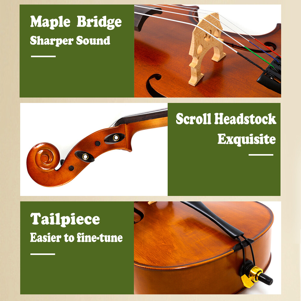 Cello 1/4 size for Beginner,Handmade Cello Solid wood with Spruce Top Maple Back