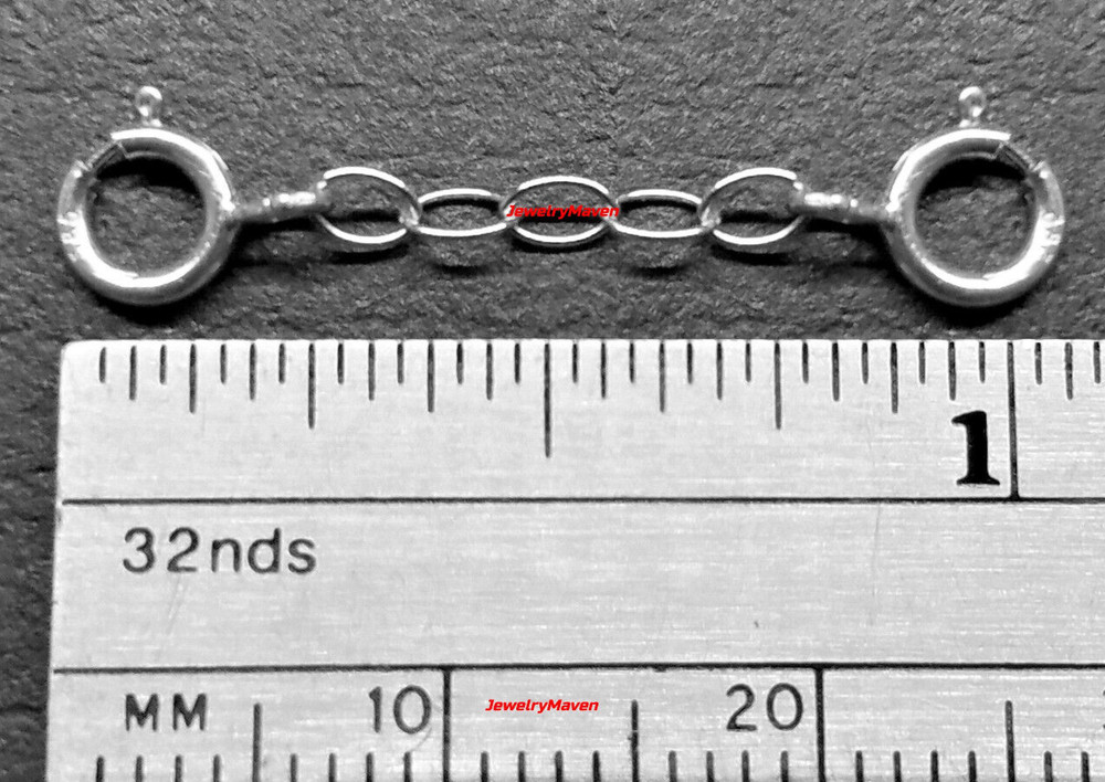 14k 2mm Cable Solid White Gold 5mm DOUBLE Spring Ring 1" Chain Extender Safety