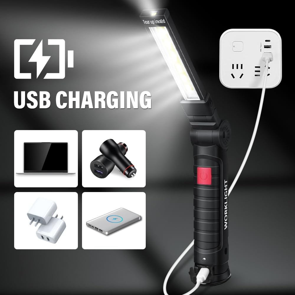 2 Pack LED Work Lights USB Rechargeable Flashlight w/ Magnetic Base for Workshop
