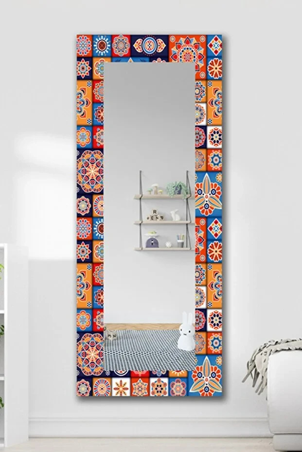 Authentic Decorative Full-Length Mirror with Ceramic Tile Pattern