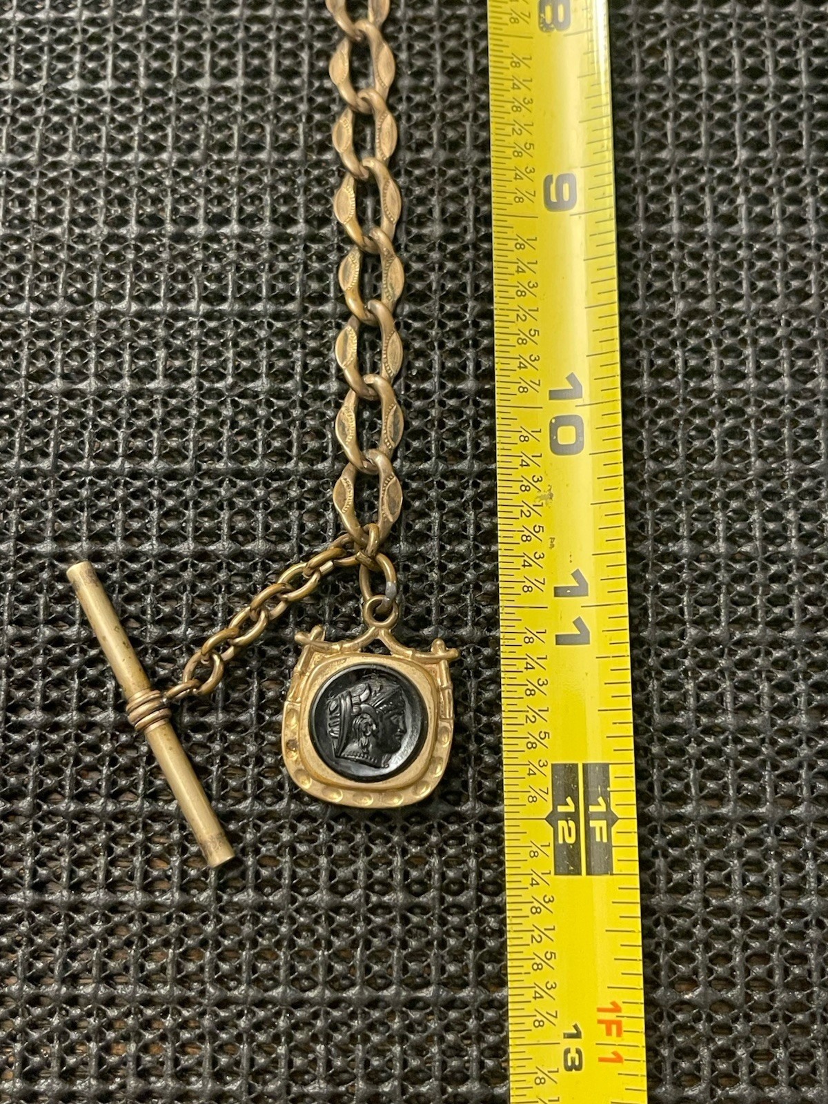 Antique E MFG CO Gold Filled Albert Pocket Watch Chain 12” Pendant FOB w/ T-Bar