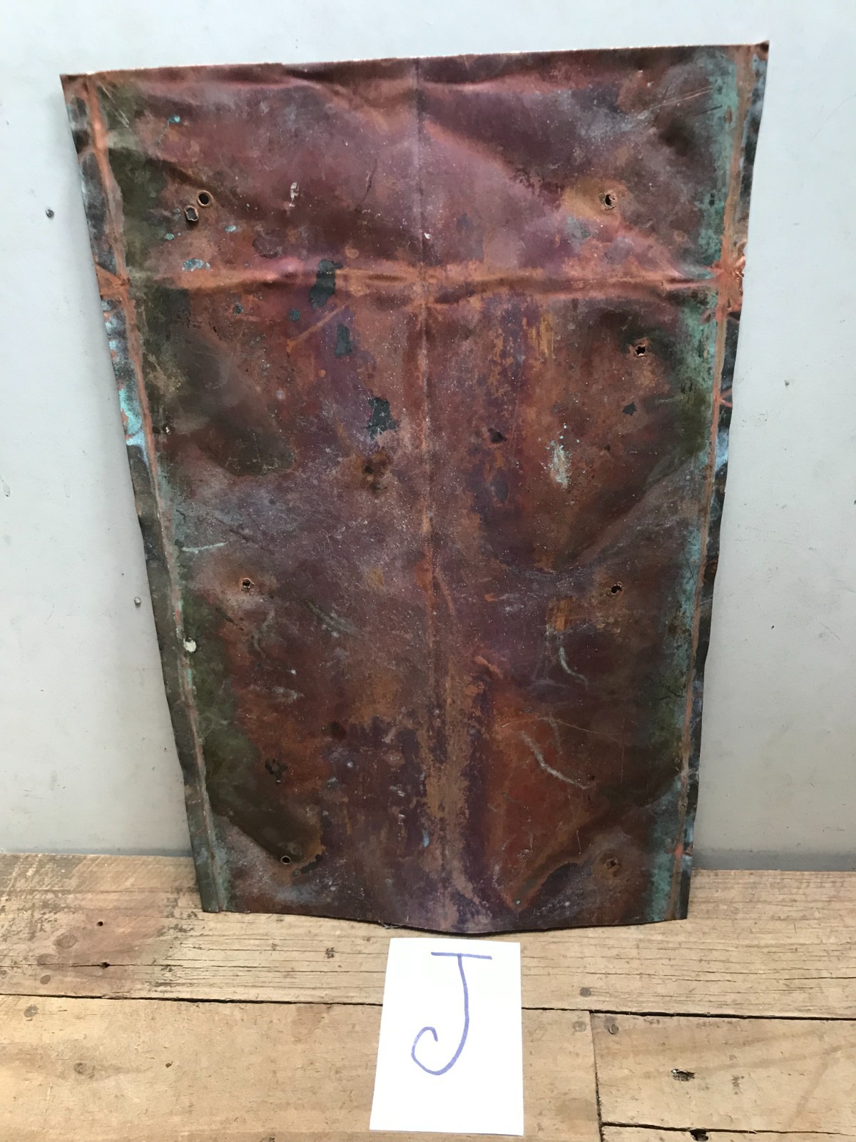 Sheet Copper 18" x 11 3/4" Natural Patina Colors Verdigris gauge 24 (J)