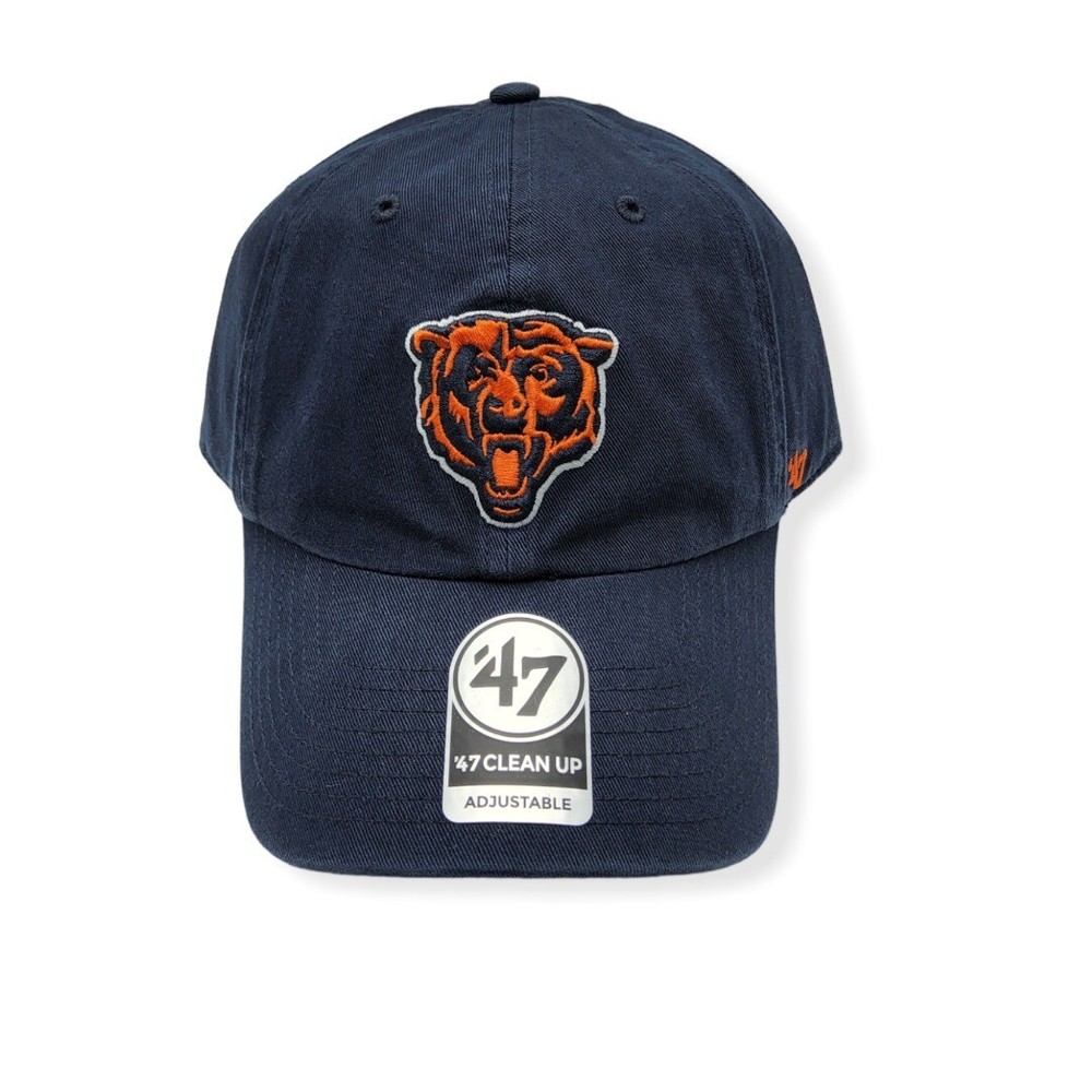 '47 Chicago Bears Clean Up Bear Face Logo Navy Adjustable Strap Hat Dad Cap