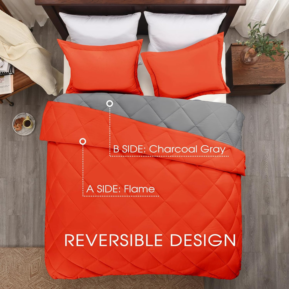 Queen Comforter Set - Orange Comforter Set Queen, Reversible Bed Comforter Queen