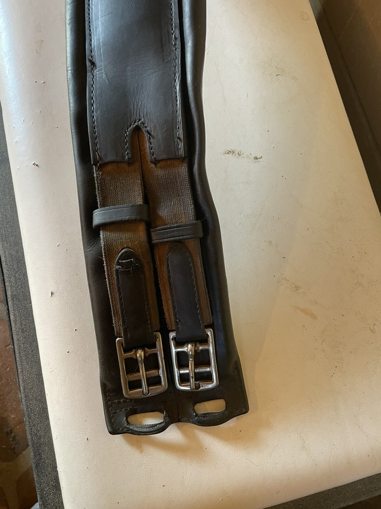black leather dressage girth 28”