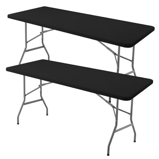 Fitted Table Cloth Rectangle Table 42x72 Inch-2 Pack Black Elastic Spandex