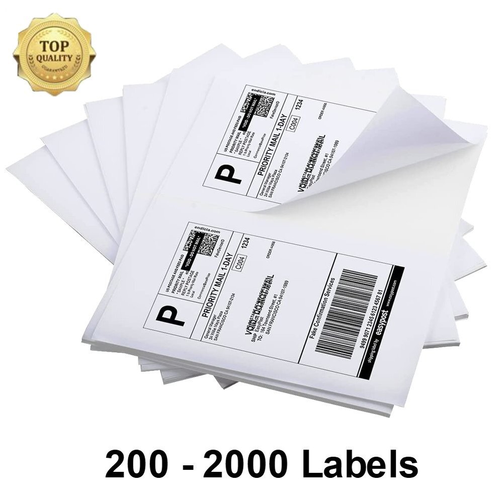 200 - 2000 Half Sheets Shipping Labels 8.5x5.5 Blank Self Adhesive 2 Per Sheet