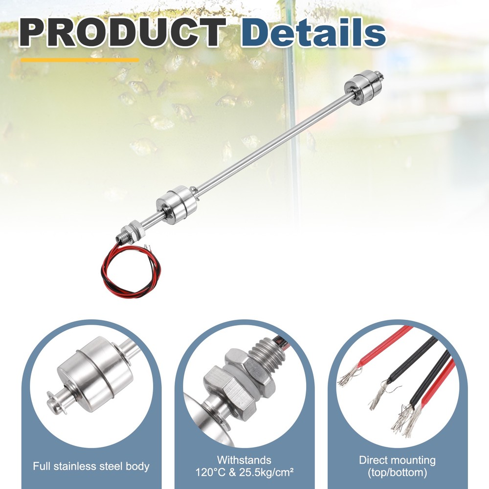 Float Switch 300mm Rod 0.5A Vertical Double Float for Pump/Alarm 1 Pcs