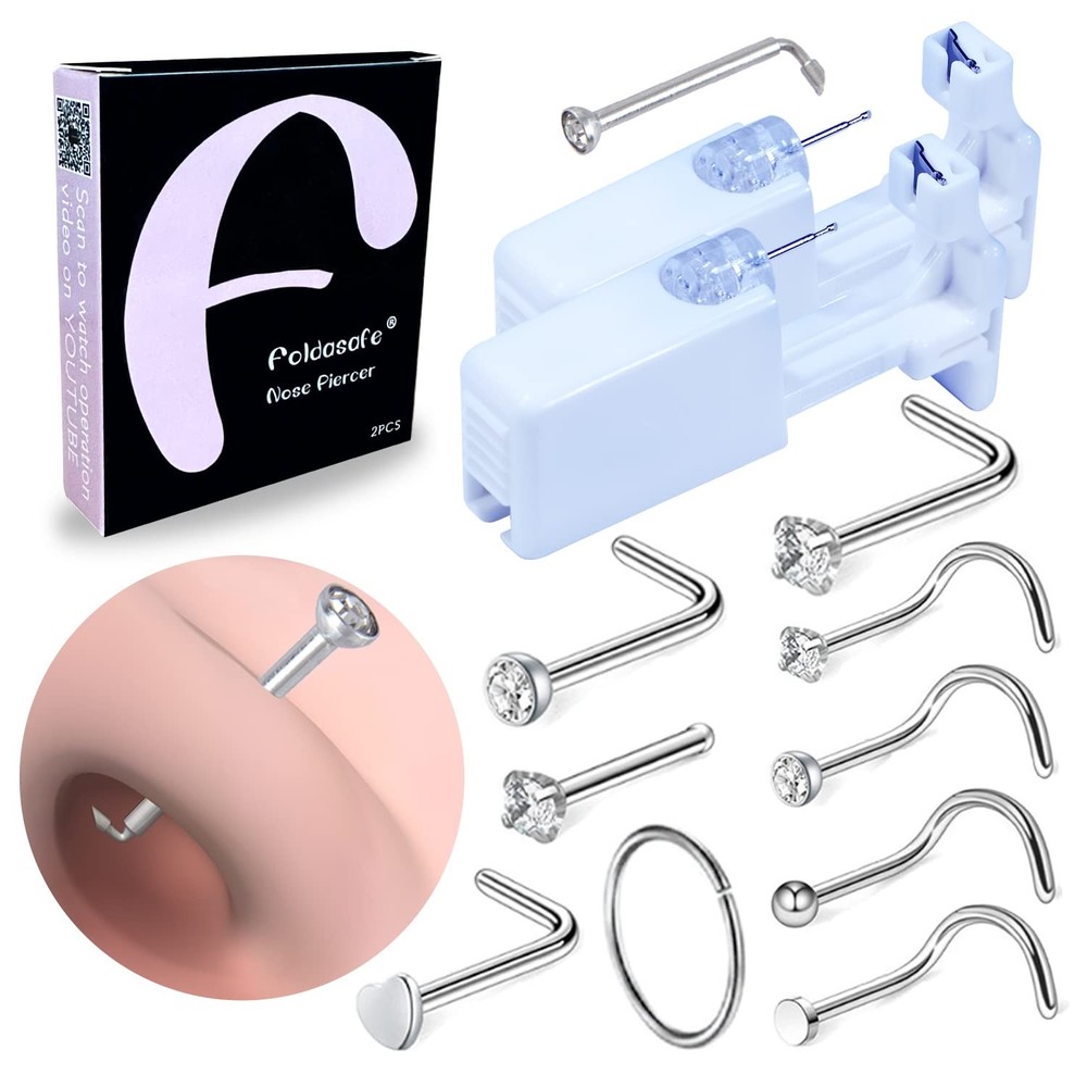 Firstomato 2 PCS Disposable Nose Piercing Gun Self Kit Silver