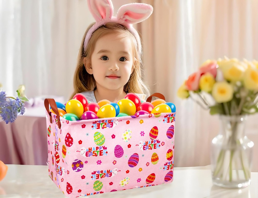 MYFLOCY Large Rectangular Easter Baskets Empty Waterproof Boy Toy Box Foldabl...