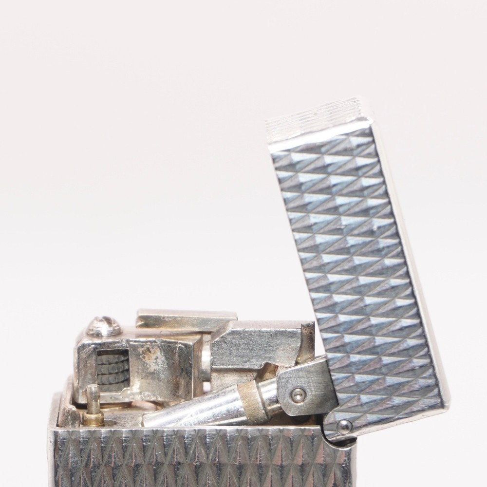 Dunhill Lighter LONGBOY Silver Diamond Pattern _Ultrasonically Cleaned_Working