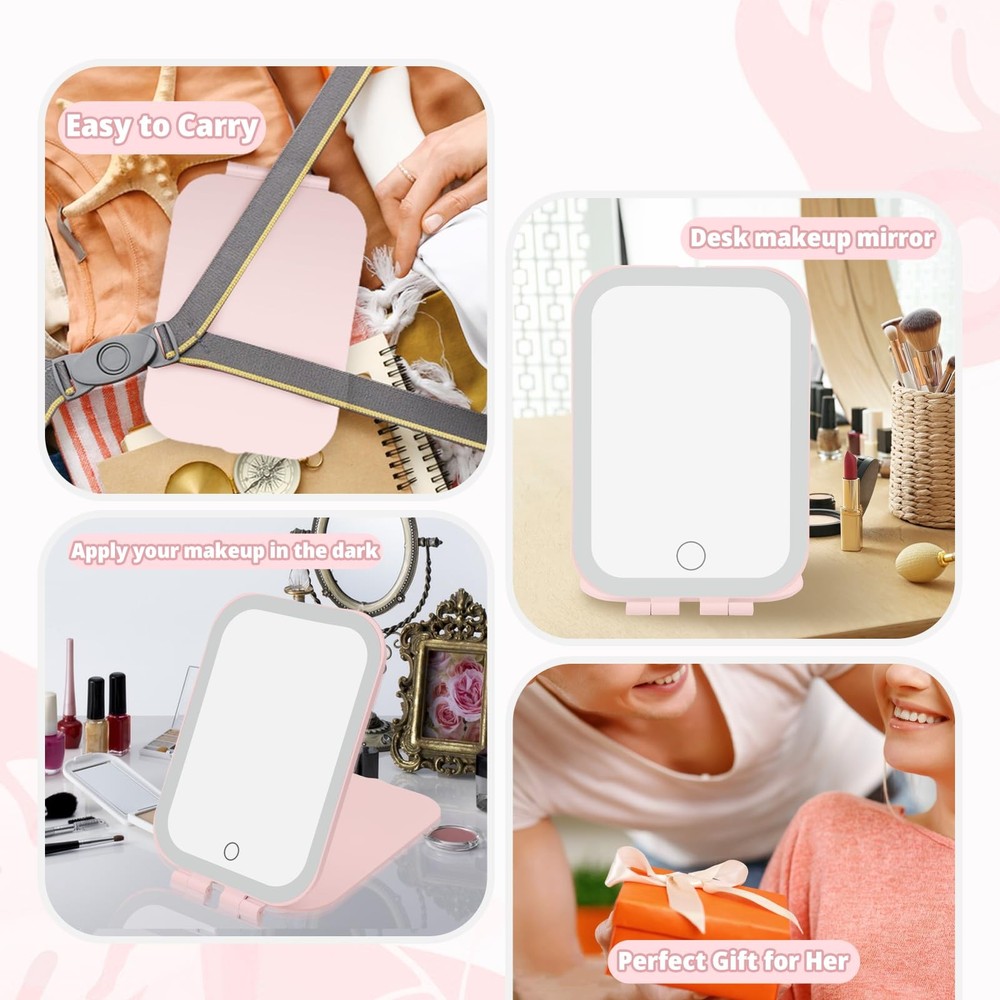 Travel Makeup Mirror, Portable Mirror with 3 Adjustable Light Settings, USBRe...