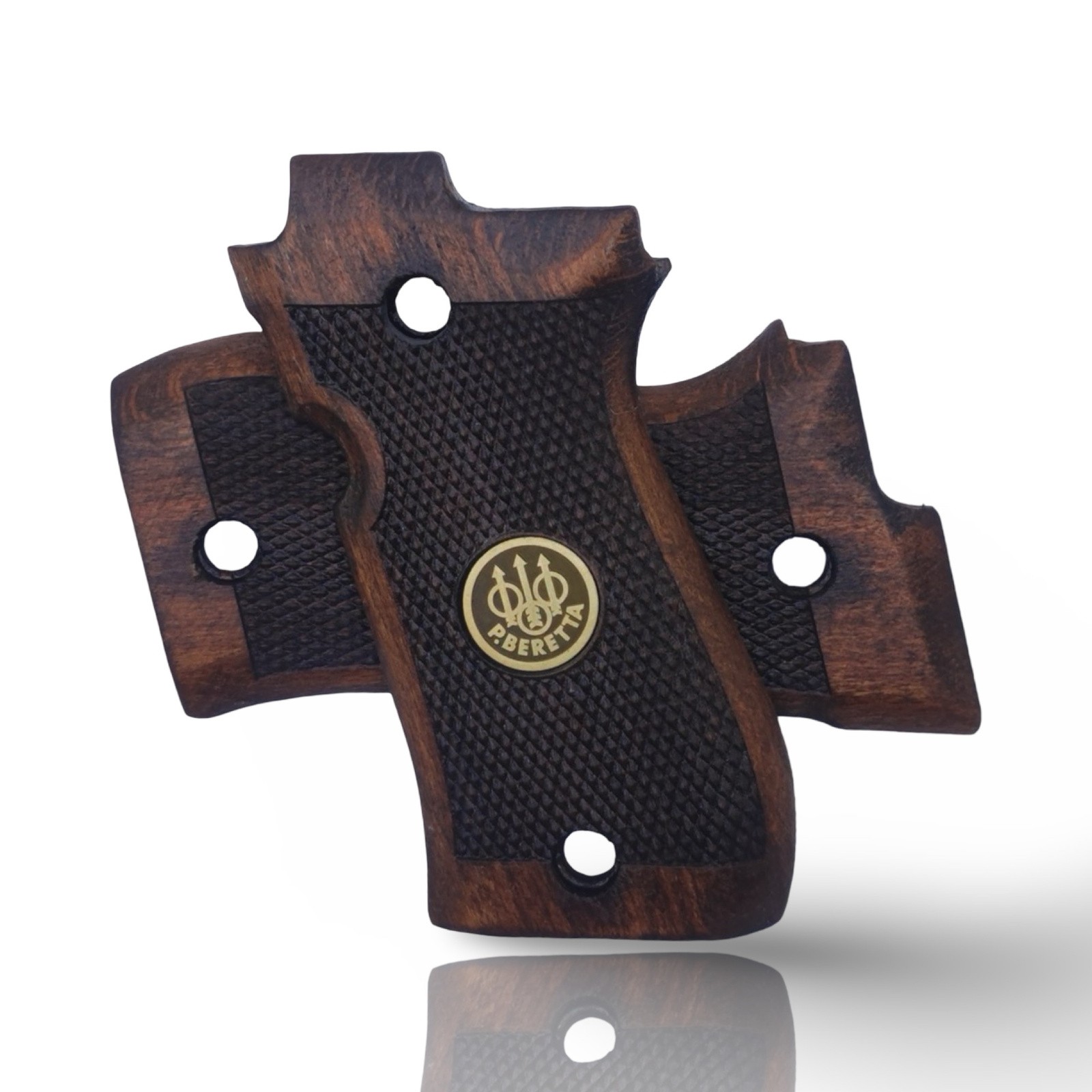 ZIB Grips Beretta 81/84 BB & Fatih 13 Brown Beech Wood Checkered Gold Medallion