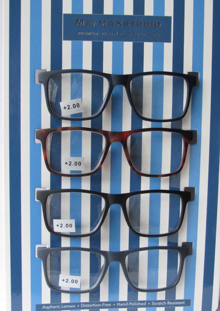 M By MAX STUDIO 4-PACK Premium Quality Reading Glasses SQUARE FRAME Readers NEW