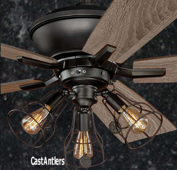 52 Inch Rustic Edison Industrial Ceiling Fan With Cage Light